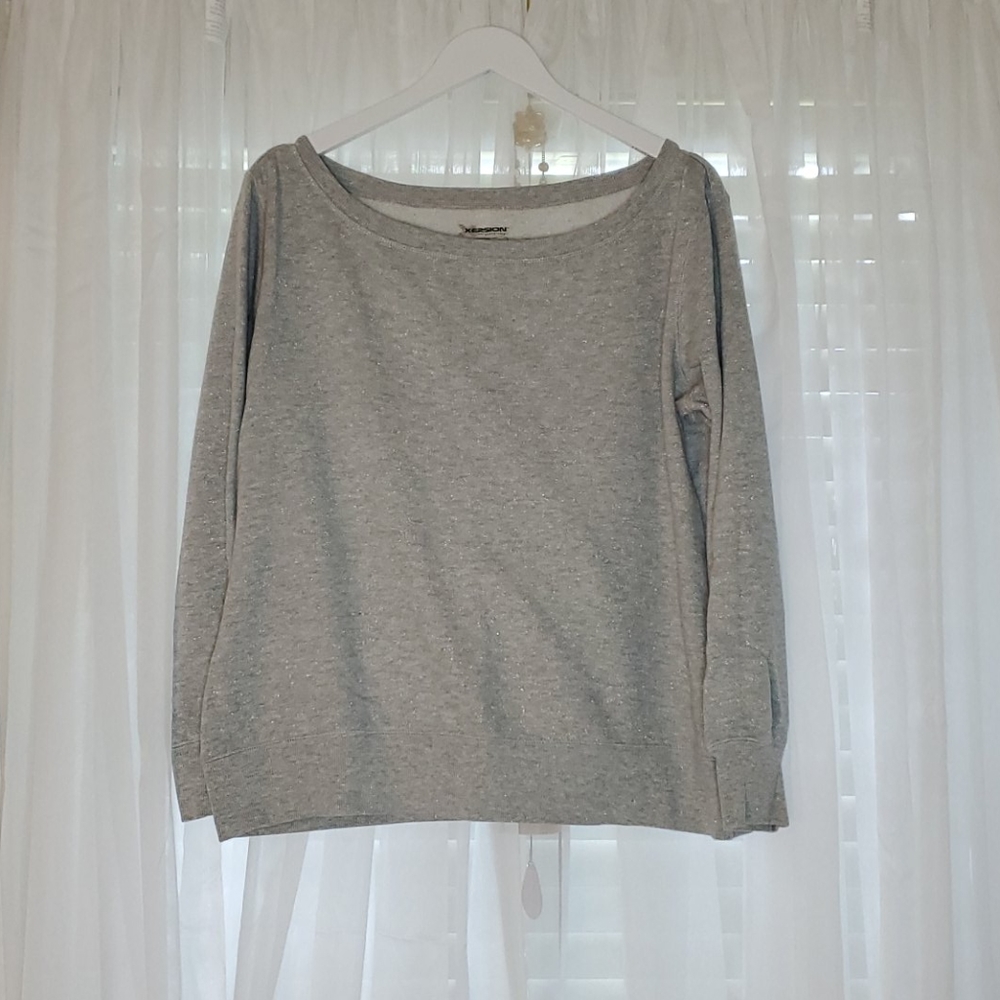 Plus Size Silver Sparkling Open Neck Sweatshirt